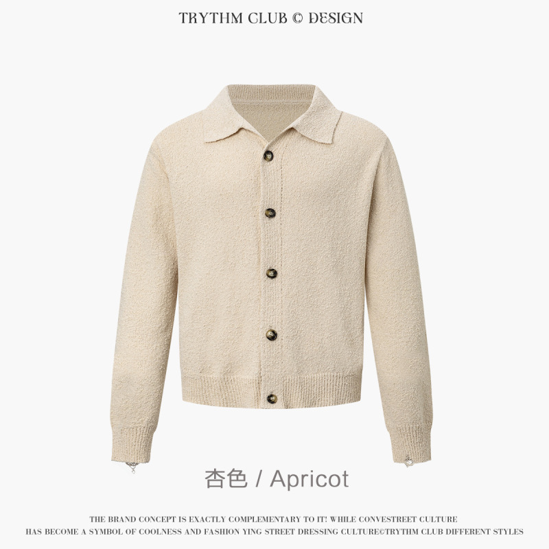 TRYTHMCLUB 肌理感破洞纯色潮流男女同款纽扣开衫毛衣|undefined