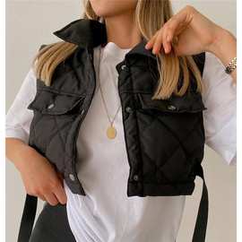 欧美无袖棉服棉衣马甲女 жилет winter jacket cotton vest