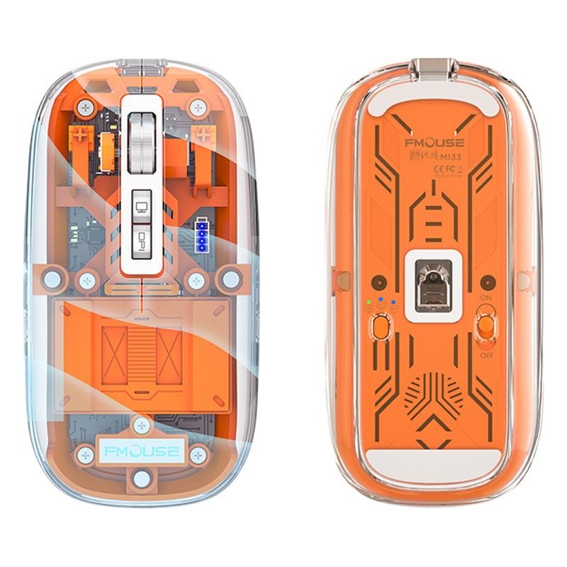 Ratón transparente Nuevo mouse de carga luminoso silencioso de tres modos para volver al escritorio con un clic Ratón de carga Tipo-C