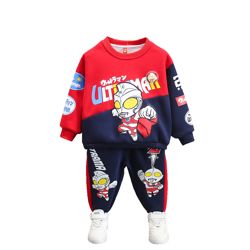 ALTMAN 옷 소년 봄 옷 세트 2024 새로운  가을 스포츠 어린이 스웨트 셔츠 투피스 유행 세트