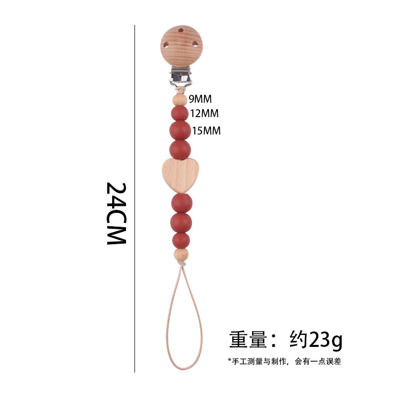 Productos para bebés Clip de chupete de madera de haya Dibujos animados de bebé creativo Amor de madera de haya Mordida de dreción de dientes Cadena de chupete anti-caída