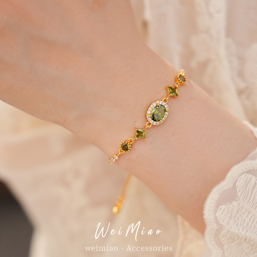 18k oro real pulsera de piedra de silicio elíptica ligera de lujo nicho pulsera de alta calidad temperamento delicado joyas al por mayor