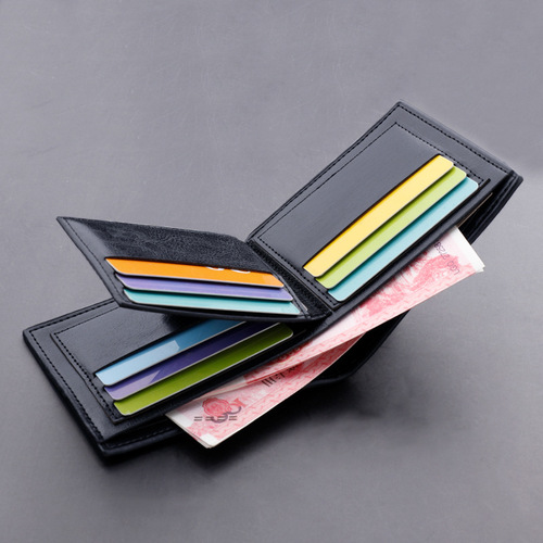 Wallet men's short European and American wallet men's multi-card slot card holder fashion solid color wallet horizontal style can hold driver's license