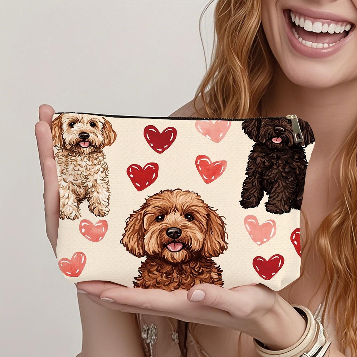 1 piece cute cartoon dog print cosmetic bag for women with cute dog…