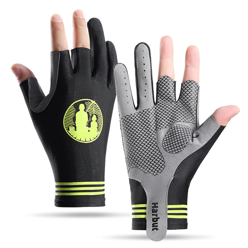 Guantes de pesca para hombres de verano al aire libre de pesca de hielo transpirable movimiento de dedos expuestos protector solar antideslizante elástico luya guantes de tres dedos