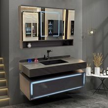 现代实木一体卫生间洗手盆洗脸洗漱台折叠风水镜柜一体浴室柜
