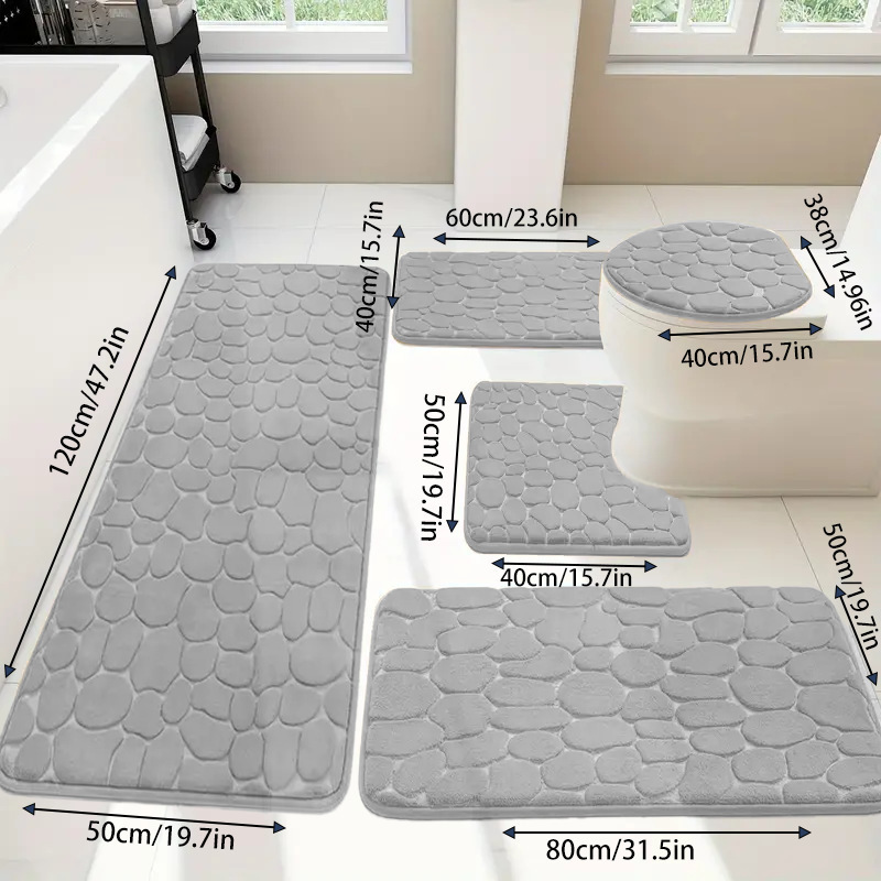 Simple Small Stone Coral Velvet Bathroom Five-Piece Set, Anti-Cold, Water-Absorbent, Non-Slip Mat, Cross-Border Amazon Bathroom Floor Mat
