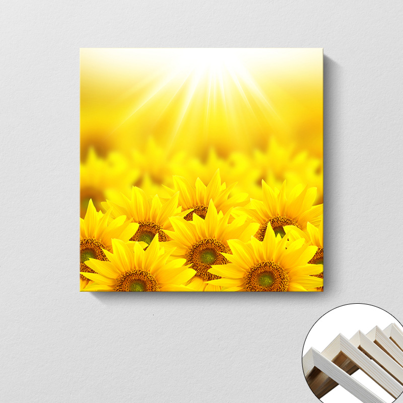 Pintura decorativa coreana girasol Sala de estar moderna y simple flores de sol colgando pintura mural del dormitorio del restaurante pintura cuadrada sin marco