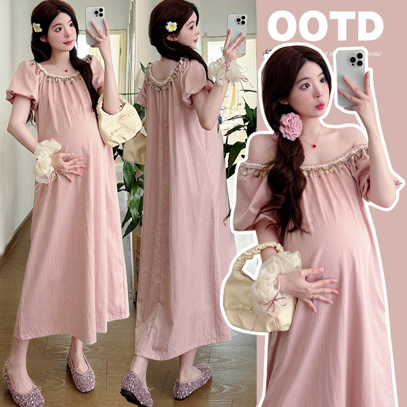 Pregnant Women's Summer dress Fashion Trendy Mom Mid-length Two-wear High-end Temperament Loose Slimming Summer Skirt