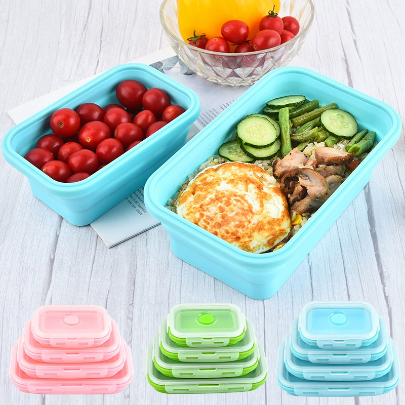Silicone set, square lunch box, foldable mini box, 4 piece set