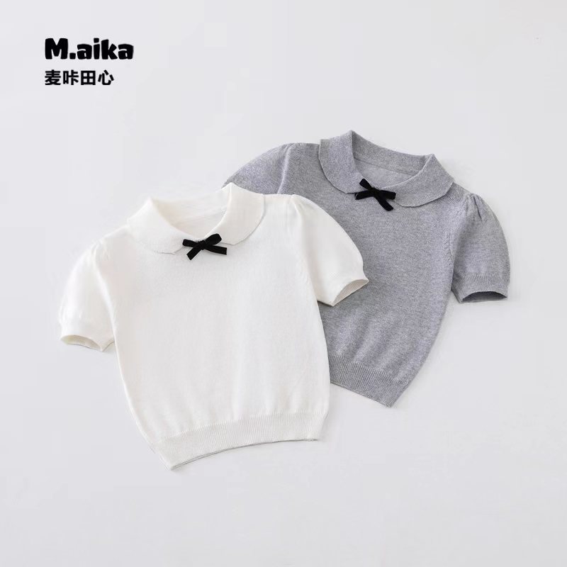 2024 Girls' Collared Knitted Short-Sleeved Shirt, Spring/Summer New Style, Stylish, Versatile, Princess Top