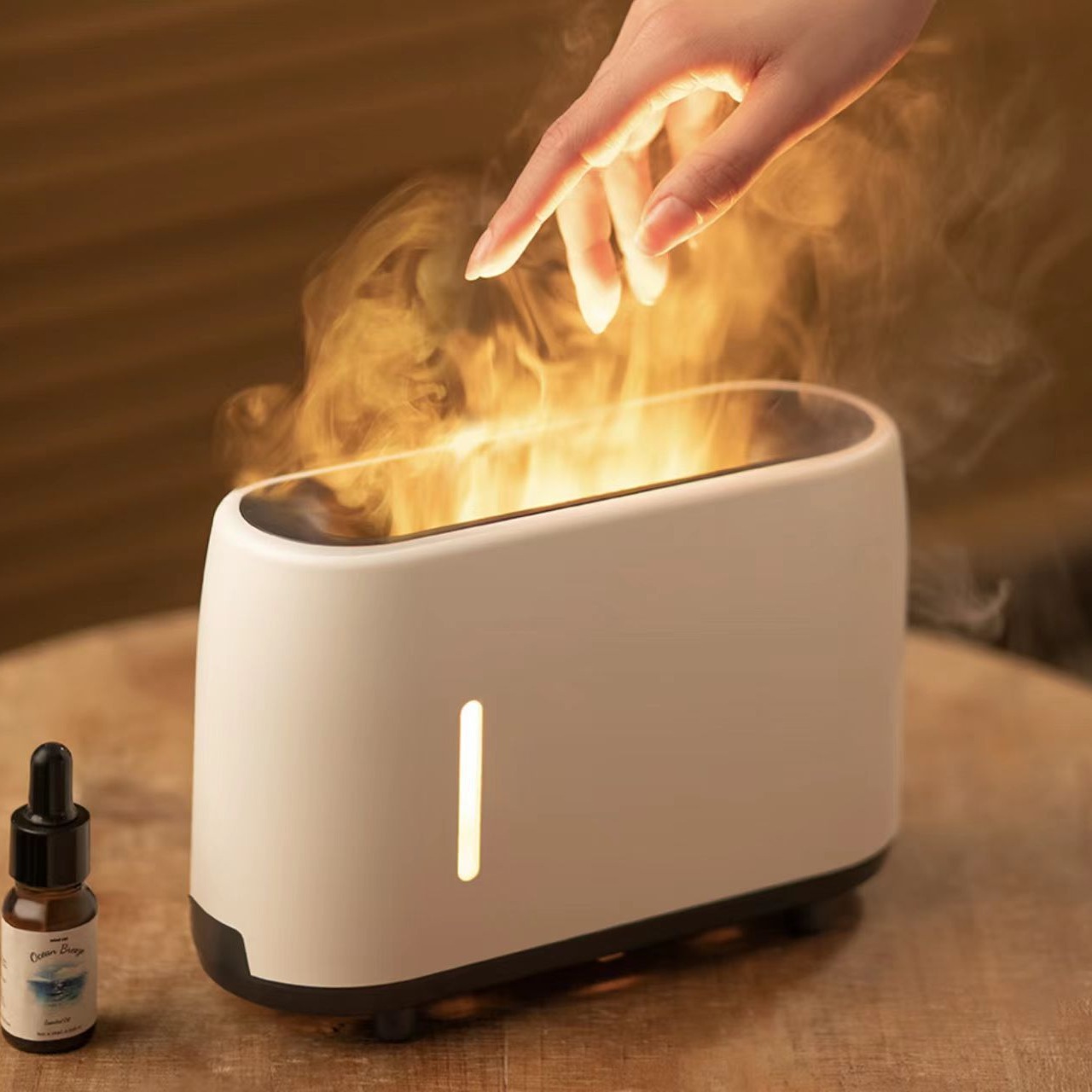 Colorido control remoto llama humidificador madera grano 3D simulación llama máquina de aromaterapia ultrasónico humidificador de aire aceite esencial