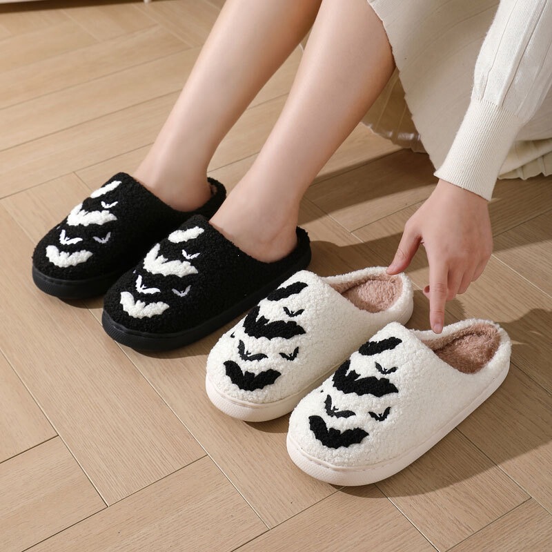 New cross-border Halloween bat cartoon warm winter slippers wholesale for men and women couples home indoor cotton slippers