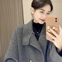毛呢外套女2024年新款冬季灰色中长款赫本风双面羊绒大衣