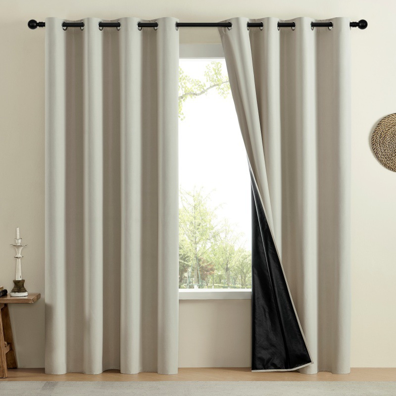 Amazon Foreign Trade Full Blackout Insulated Curtains for Bedroom with Black Lining Room Darkness Noise Reduction Curtains