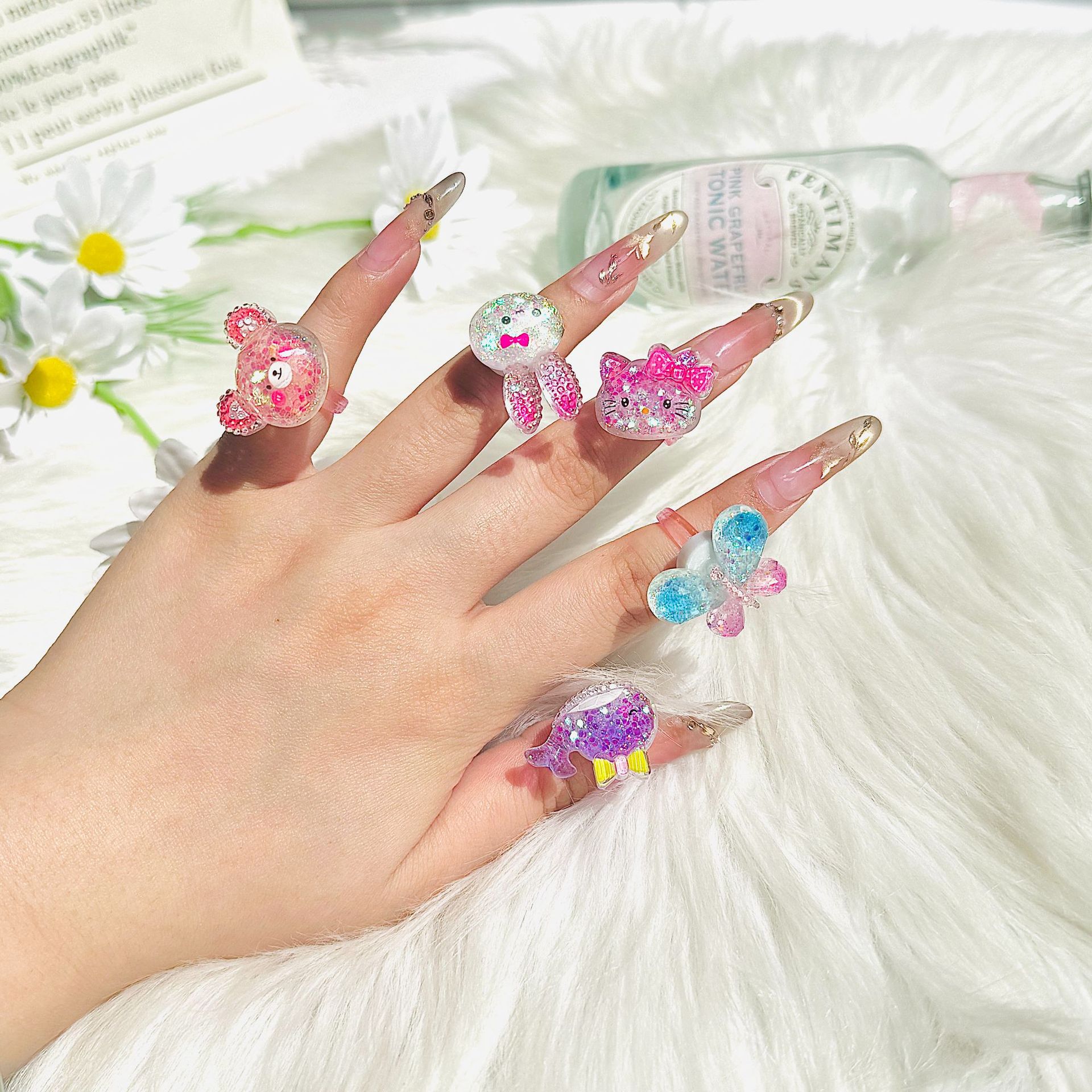 Anillo giratorio de dibujos animados adorable anillo acrílico princesa jardín de infantes regalos juguetes joyas giratorios diseño divertido