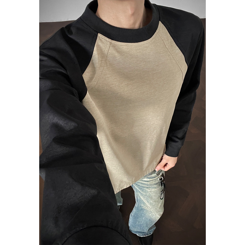 American-style Deconstructed Patchwork Long-sleeve T-shirt For Men, Spring Trendy Brand, High-end Feel, Loose Casual_voghion.com