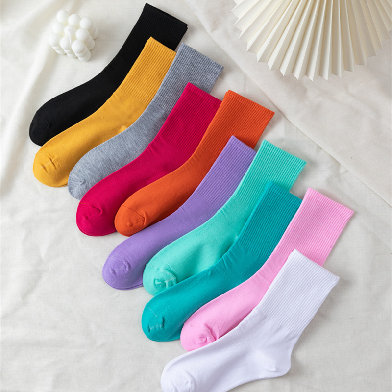 Zhuji Socks Women's Long Socks Autumn and Winter Sports Solid Color Simple Breathable Korean Cotton Socks Wholesale Delivery