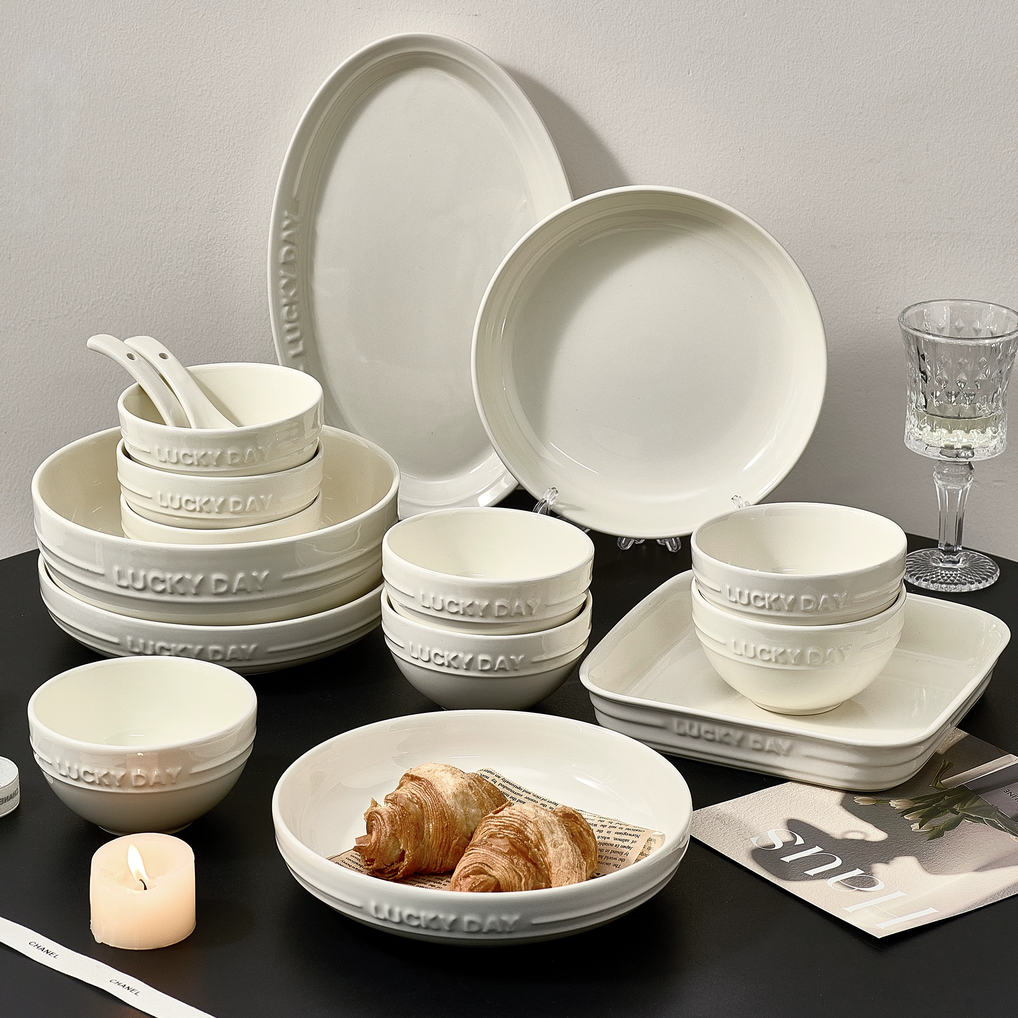 Керамическая чаша с ощущением кремаTableware, набор посуды 2025 года с подглазурной окраской чаши и палочки для дома, переносной набор