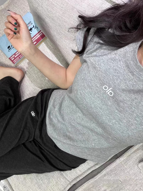 Alo 夏レタープリント反射半袖レディース通気性スポーツカジュアル多用途スリムフィットラウンドネックトップ Tシャツ|undefined
