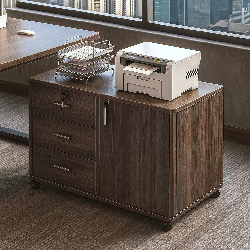 办公室文件柜办公桌边柜资料柜置物柜木质矮柜带锁收纳柜子储物柜