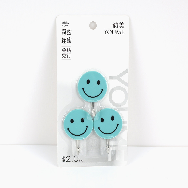 Yunmei 5109 Cute Cartoon Large Smiley Face Sticky Hook High Quality Plastic Traceless Adhesive Hook Suction Card Package