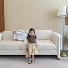 韓版童裝2024新款春夏女童泡泡袖打底衫兒童洋氣百褶半身裙兩件套