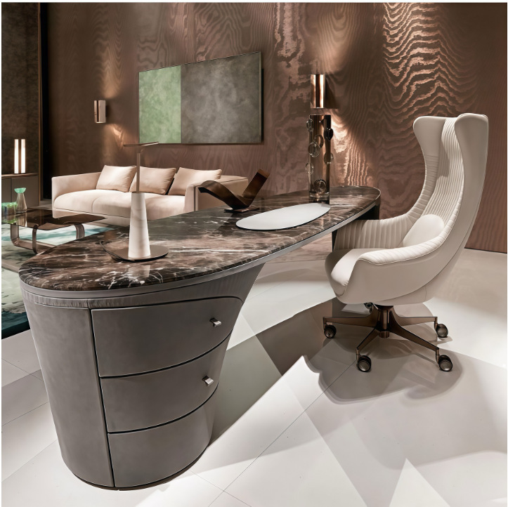 Italian Accessible Luxury Visionnaire Desk Modern Study Oval Natural Luxury Stone Classy President Office Furniture