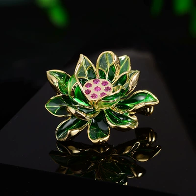Yaxa sancaqları Style Lotus Flower Brooch - green