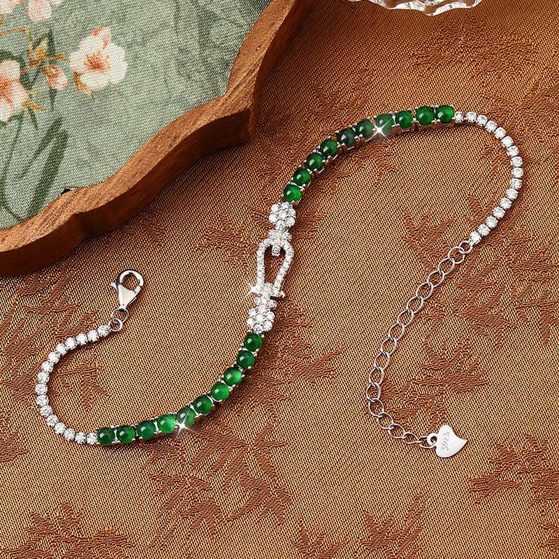 S925 plata de ley, jadeíta natural A, material peligroso, hebilla de lujo, pulsera, diseño de nicho, estilo de lujo ligero de alta calidad, fábrica al por mayor