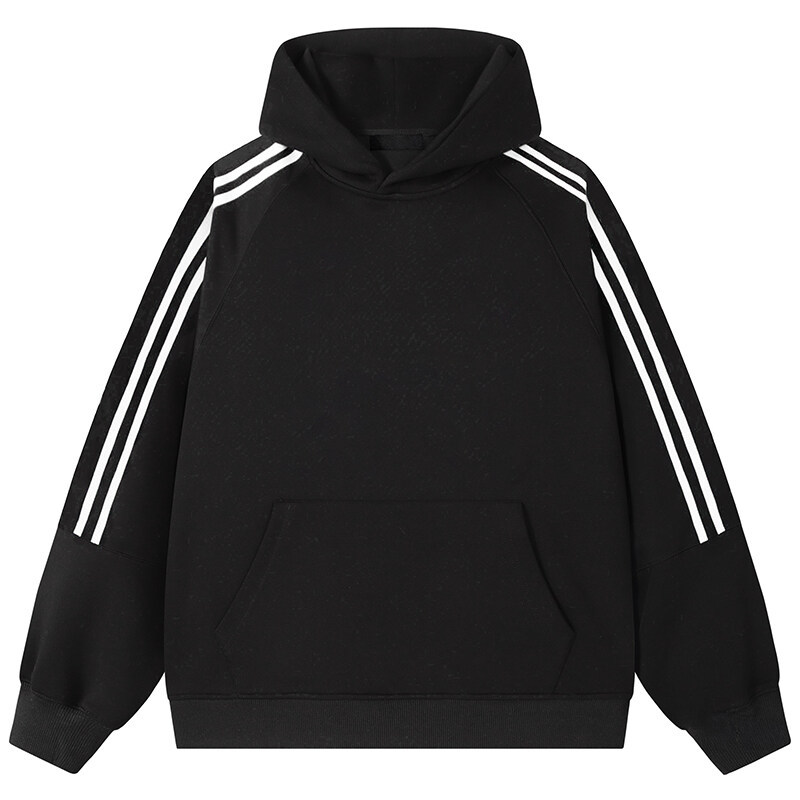 跨境外贸 春秋新款大码休闲宽松两条杠织带连帽卫衣 休闲男士卫衣