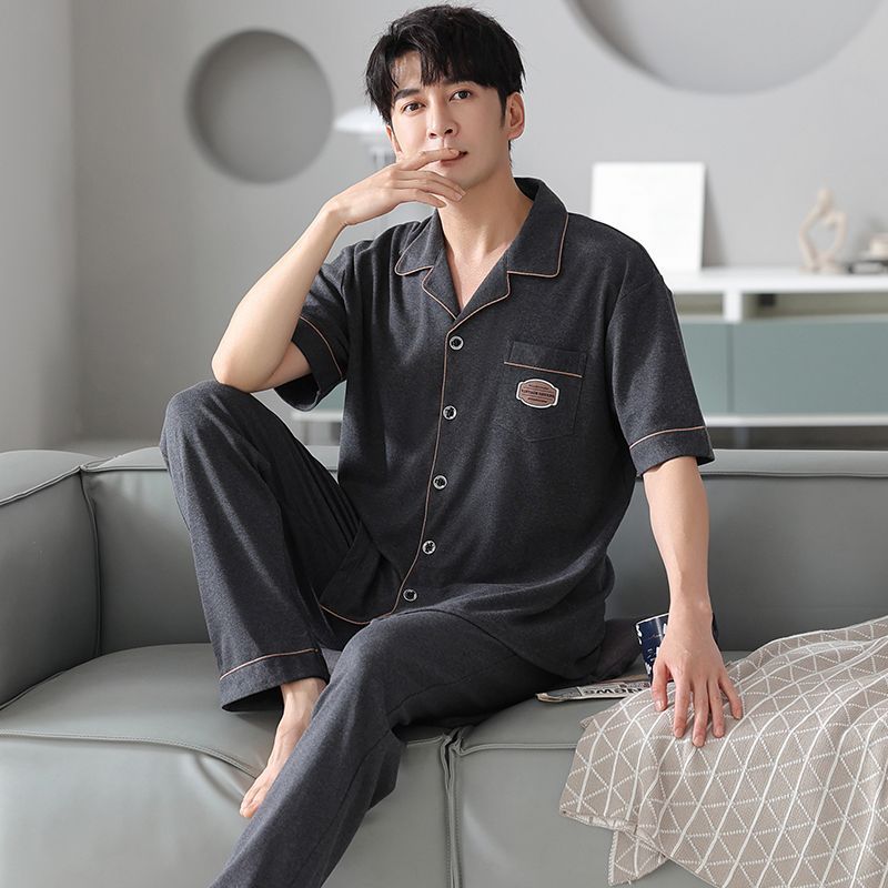 100% pantalones de algodón de manga corta pijamas de hombre verano más tamaño traje de algodón suelto ropa para el hogar