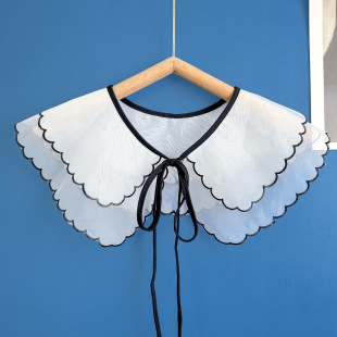 Factory Direct Explosions Cross-border Specialized E-Commerce Double-layer Organza Fake Collar Black Edge Lace Bow Shawl Collar