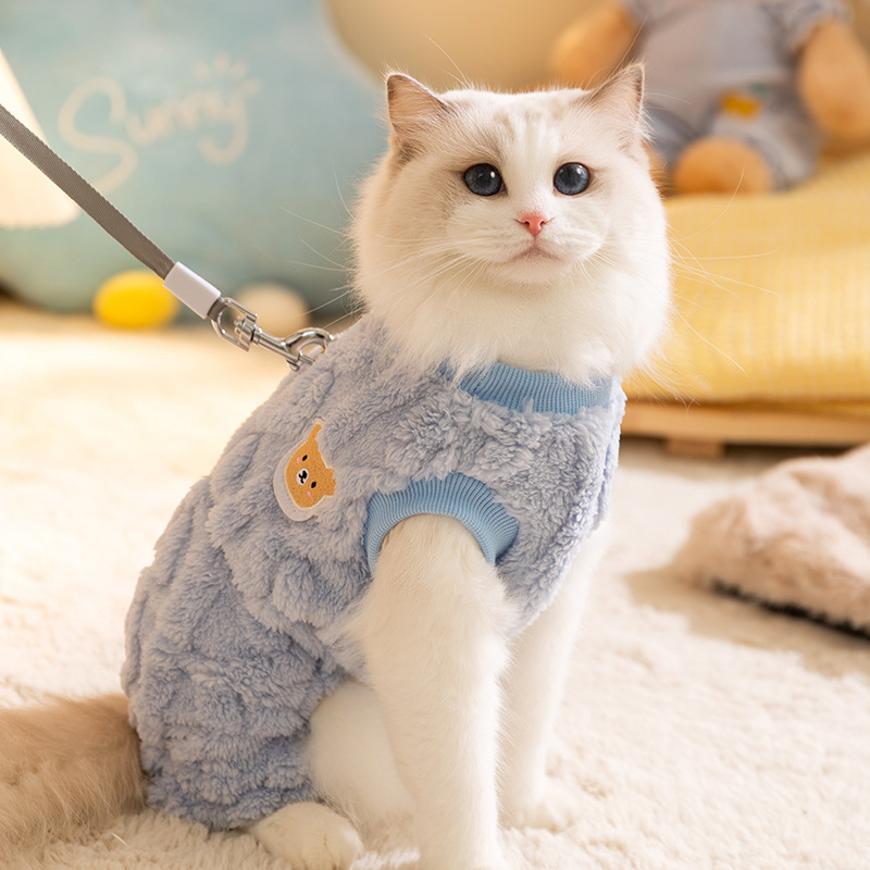 Otoño y invierno gatos lindos osos sin mangas chaqueta de peluquería de cuatro patas gatos sin pelo perros calientes gatitos ropa de mascotas