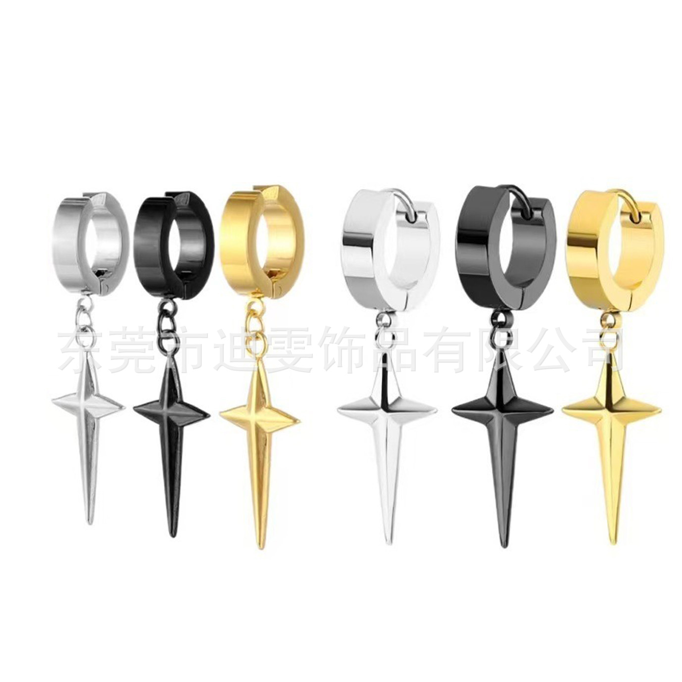Stainless Steel Oil Pressure Cross Ear Clip Cross-Border Hot-Selling Star Non-Pierced Earrings Korean and Japanese Versatile Ear Cuffs for Men