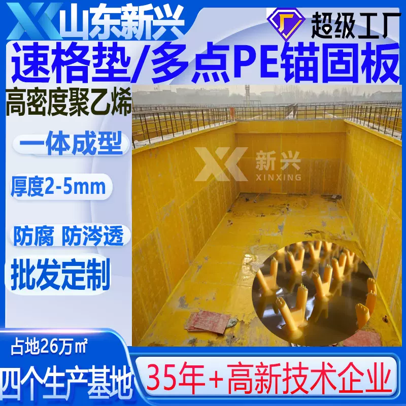 蓄水池管道内衬板防水防渗聚乙烯HDPE锚固板一体成型多点pe速格垫