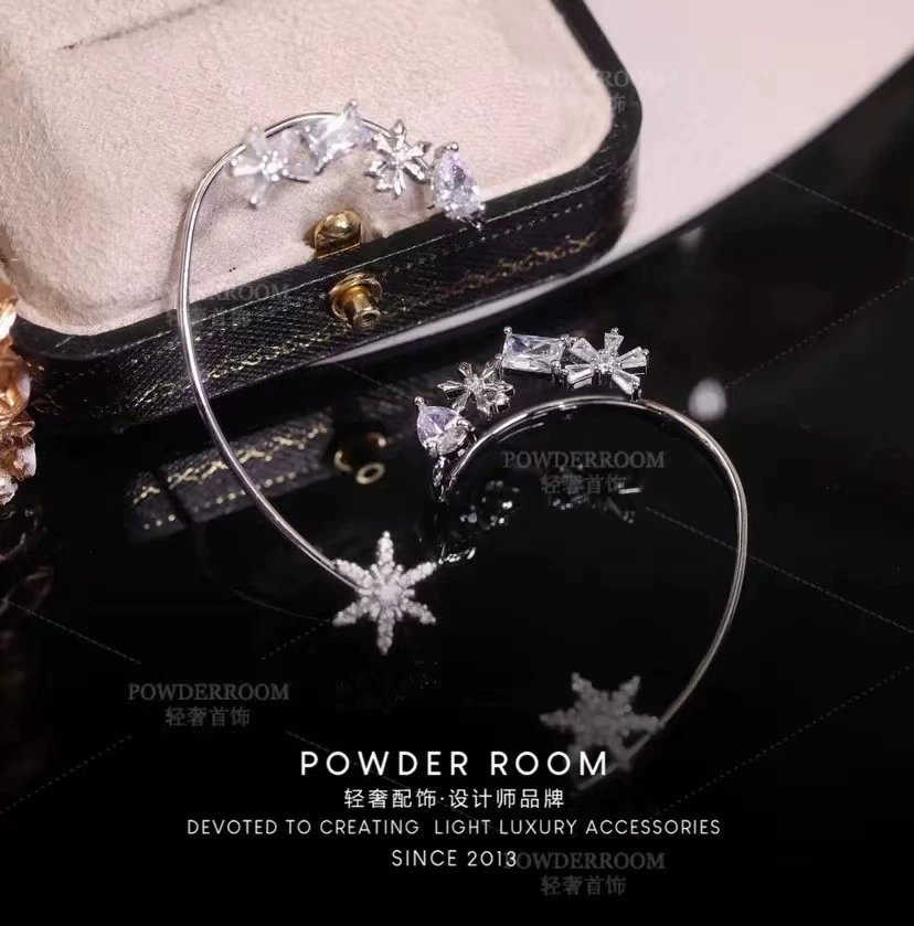 Zirconium, small design universal ear clips, cute earrings, flowered, with snowflakes, simple and elegant design, no pierced ears