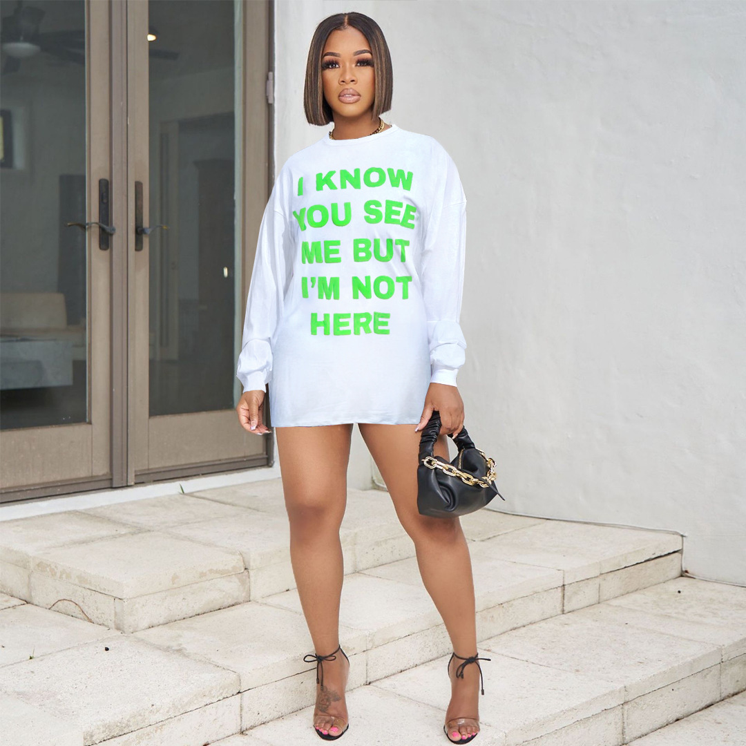 Women Clothing Goods Casual Double Sided Letter Graphic T shirt Dress