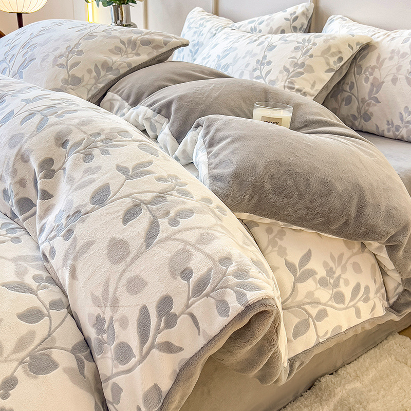Otoño e invierno engrosado leche cama de cuatro piezas conjunto de coral cubierta de edredón de flanel doble sábanas de tres piezas conjunto