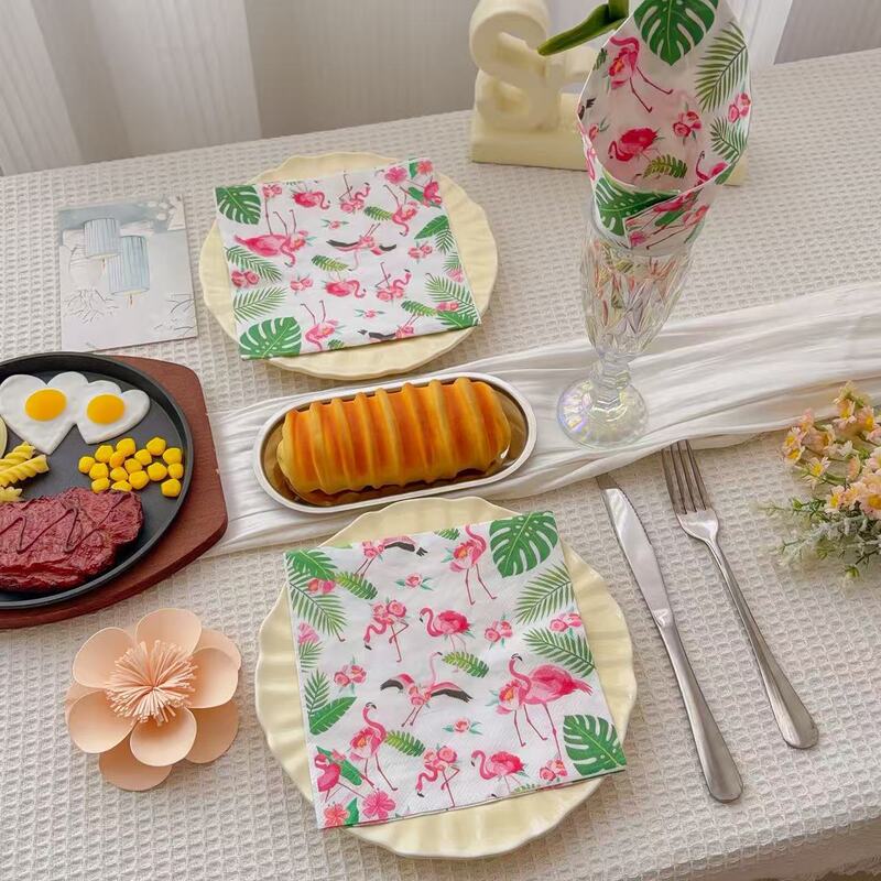 Cross-Border Hot-Selling Hawaiian Party Table Decoration Paper Napkins with Tropical Flamingo Print Party Supplies Napkins