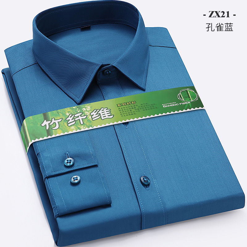 Camisa de manga larga de los hombres fibra de bambú antiarrugas ropa de trabajo profesional ropa formal color sólido rayas camisa casual delgada hombres