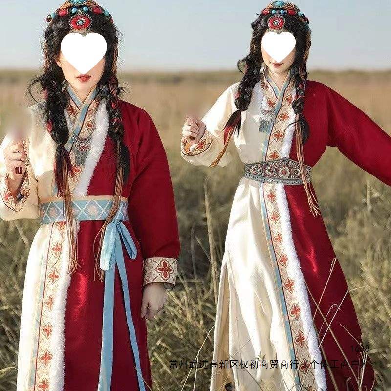 少数民族藏族服装女成人国风汉元素交领直裾藏袍秋冬演出服装新款