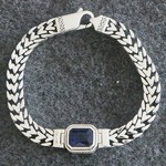 批发日韩潮流时尚精品个性编织纯银方块心形手链男女帅气休闲手链