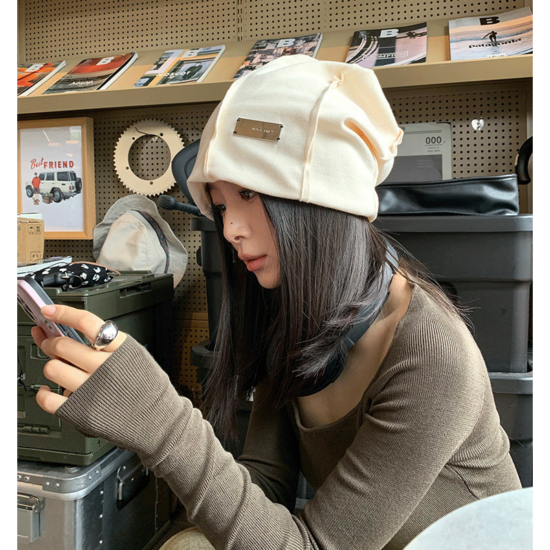 秋冬季新款金属标堆堆帽韩版时尚百搭显脸小帽子女休闲保暖包头帽|undefined