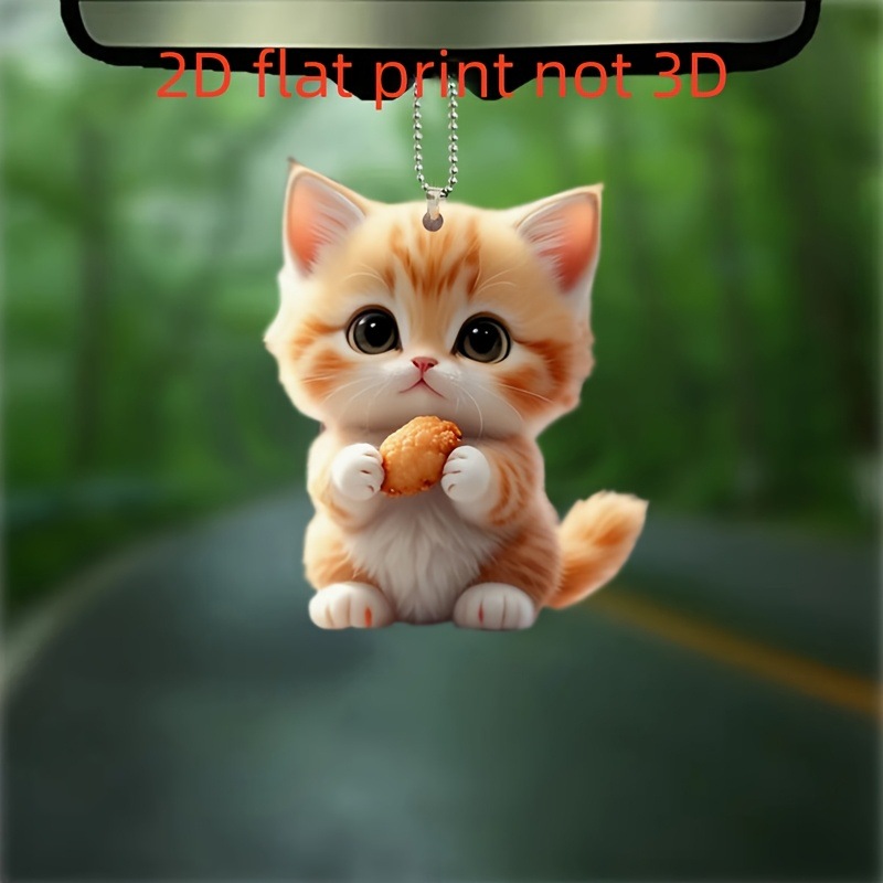 Colgante de gato de acrílico con alitas de pollo, diseño gráfico 2D, decoración colgante para espejo y mochila