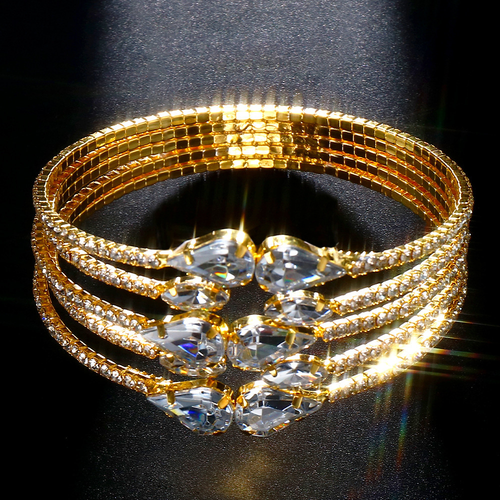 AliExpress Venta caliente gota de agua multi-capa pulsera moda lujo rhinestone pulsera completa diamante accesorios para mujeres pulsera