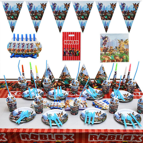 Cross-border Roblox game party decoration supplies virtual world paper plates paper cups paper hat supplies factory