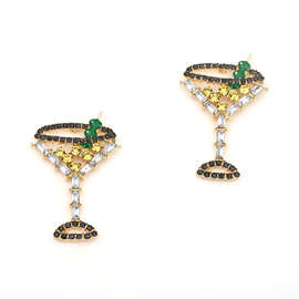 欧美跨境潮流创意时尚设计高脚杯酒杯合金气质百搭镶钻款镂空耳饰