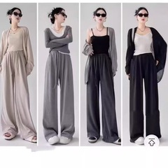 秋冬の女性用もち米ワイドレッグパンツ、ハイウエスト、スリムでドレープのあるカジュアルフロアモップパンツ、ルーズストレートレッグ、レイジーナローバージョンヤマモトパンツ