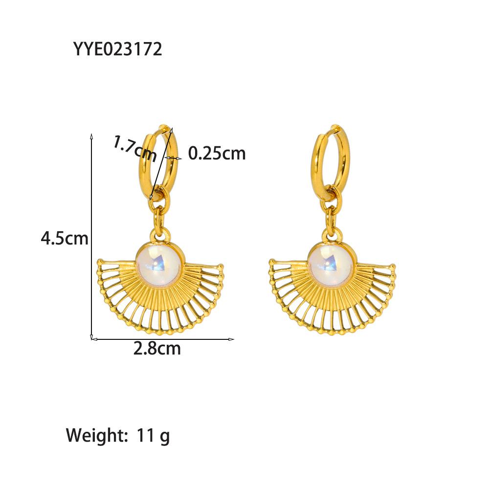 201 Stainless Steel 18K Gold Plated Lady Plating Inlay Sector Artificial Pearls Earrings Necklace display picture 2